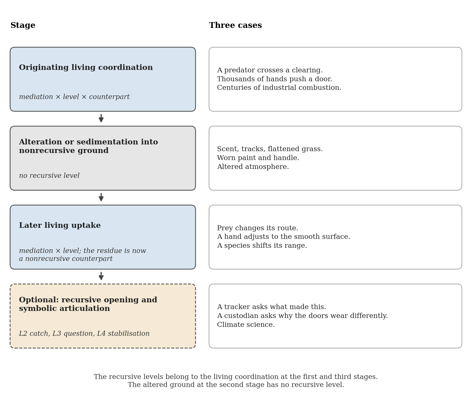 Temporal architecture of immedial coordination across originating coordination, altered ground, later uptake, and optional recursive opening.